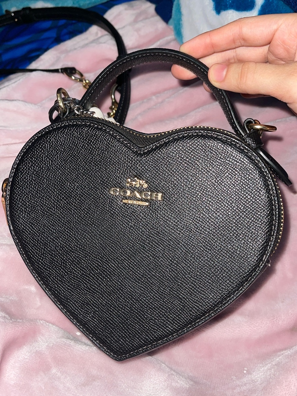 Coach Black Heart-Shaped Mini Satchel with Gold Logo